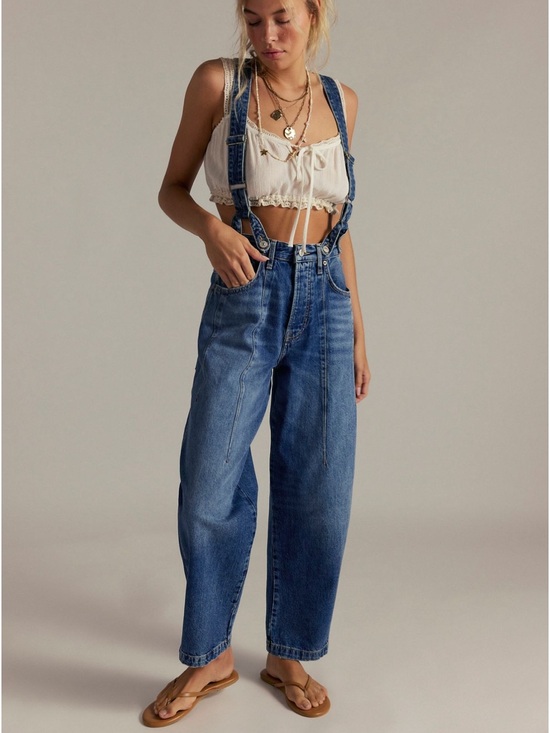 Free People Denim - Free People Berkley Varsity Blue  Suspender Overalls 26 NWT
